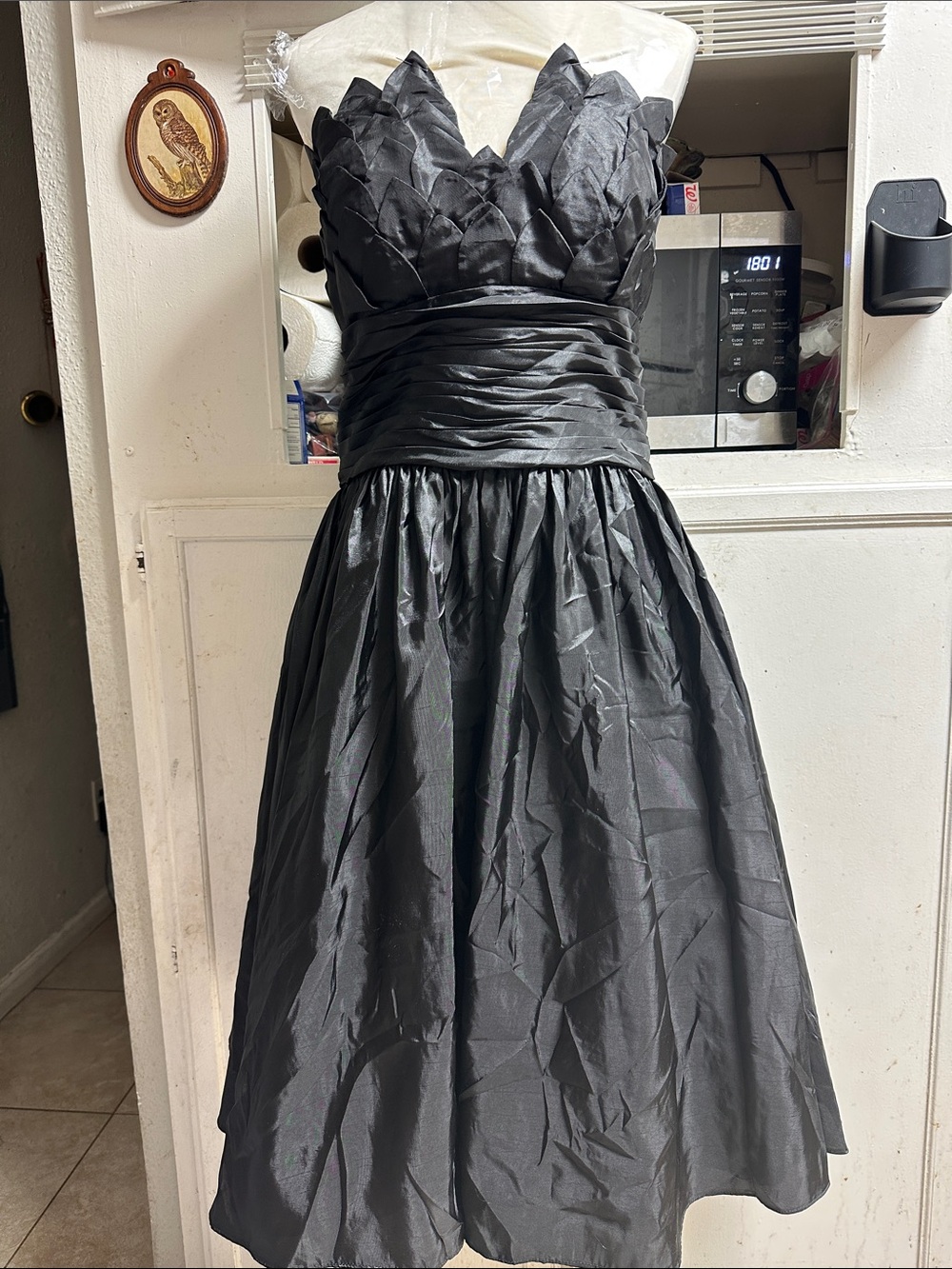 Strapless Black Party Dress with Petal Bodice